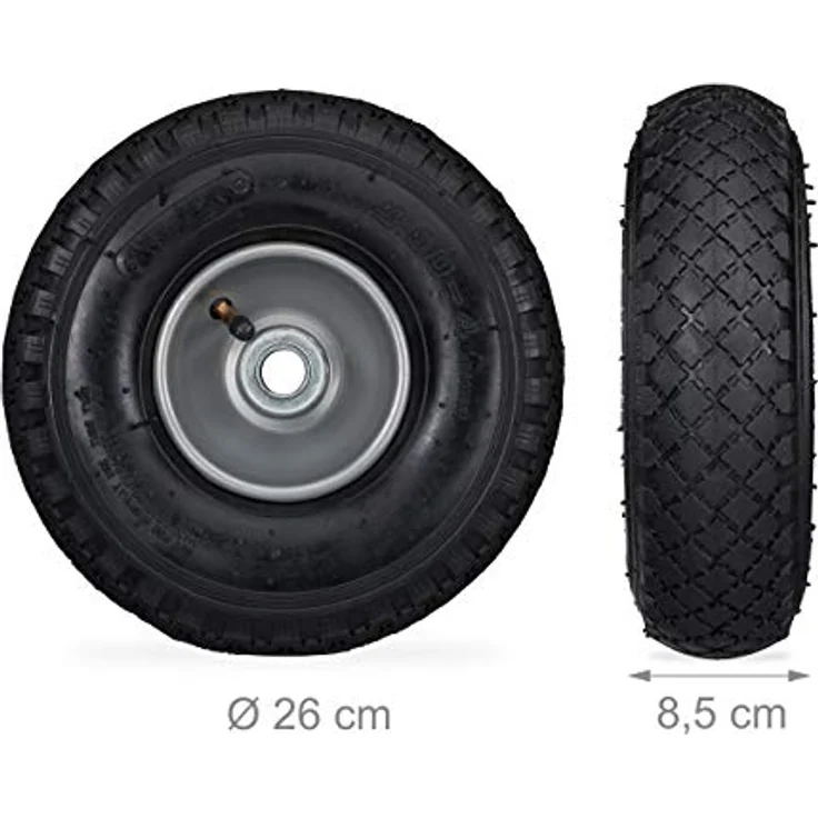 Sackkarrenrad 3.00-4, 2er Set, luftbereift, bis 100 kg, 260 x 85 mm, Ersatzrad mit Stahlfelge, schwarz-grau – Bild 5