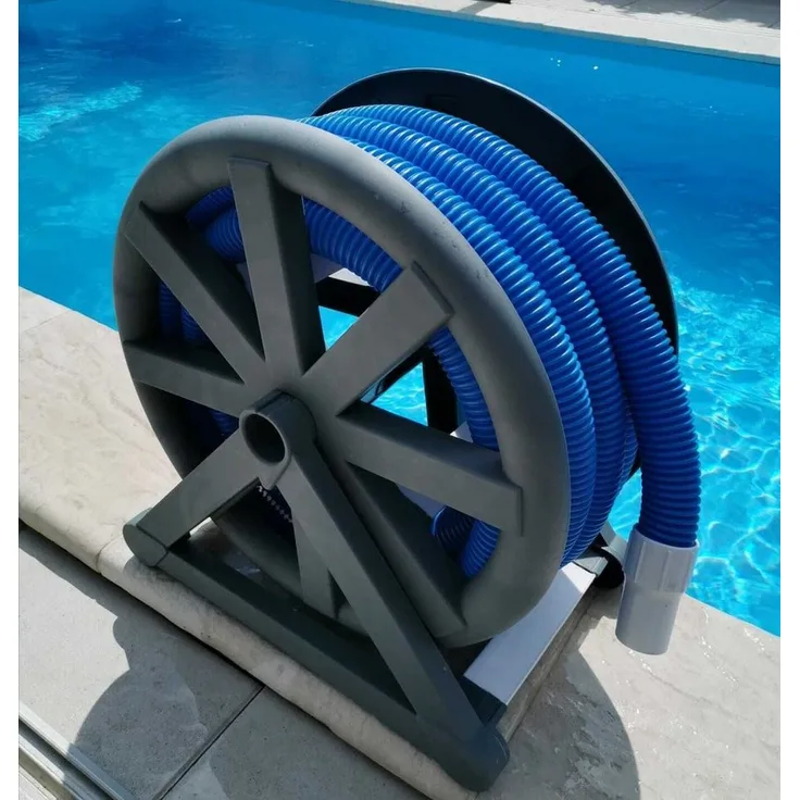 CARIBIC Poolschlauch Aufroller, PVC Schlauchaufroller für bis zu 15 Meter Schlauchlänge, grau, leicht und platzsparend