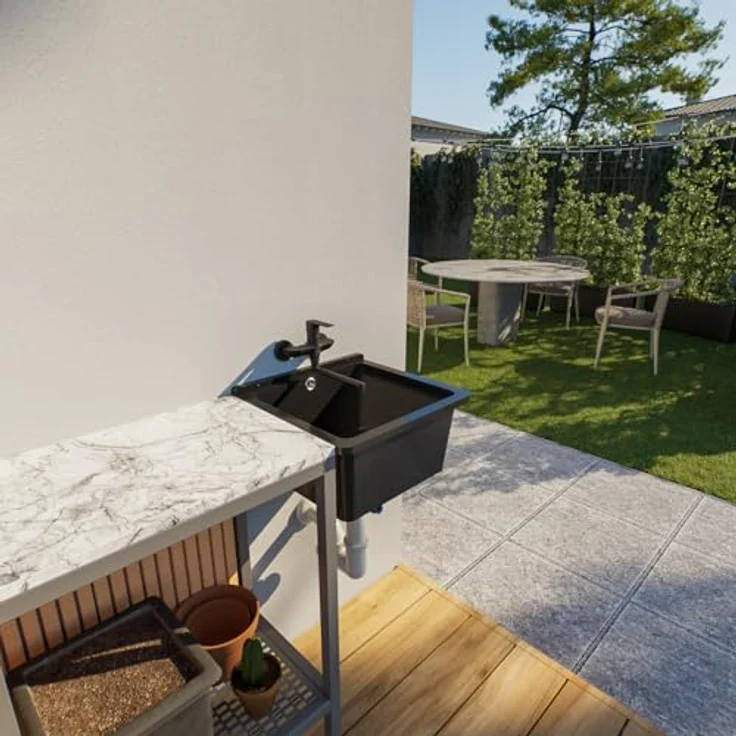QLS Küchenspüle RIVA, Kunststoff-Spülbecken, 40x38 cm Ausgussbecken für Garten, Garage und Werkstatt, Polypropylen, Weiß – Bild 5