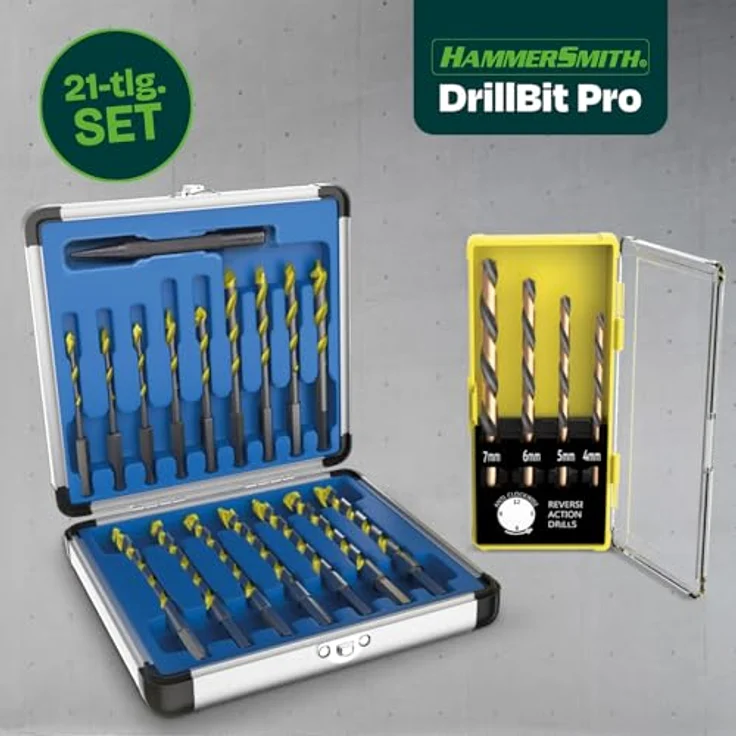 Hammersmith DrillBit Pro - 21tlg Bohrer und Bit Set für Metall, Holz, Stein, Glas, Beton uvm. - Präzise & Langlebig - Zubehör Bohrmaschine - Titanbeschichtet – Bild 3