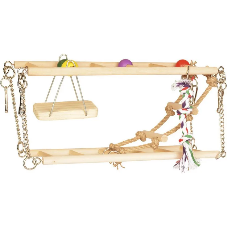 DUVO+ Nagerhaus Holzhängebrücke mit Schaukel, Spielzeug für Kleintiere, 27 x 16 x 10 cm
