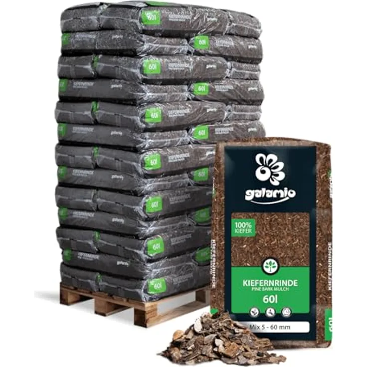 GALAMIO Kiefernrinde Kiefernmulch Rindenmulch 5-60mm, 60l x 39 Sack, Pinus Sylvestris für Garten Dekor, Naturmix