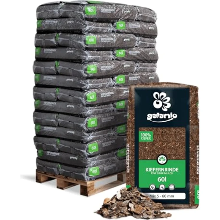 GALAMIO Kiefernrinde Kiefernmulch Rindenmulch 5-60mm, 60l x 39 Sack, Pinus Sylvestris für Garten Dekor, Naturmix – Bild 1
