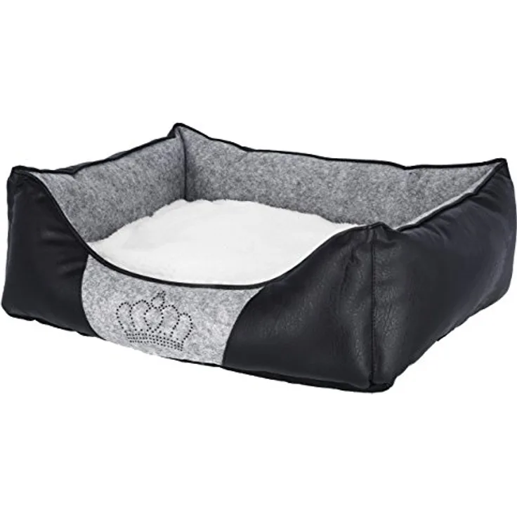 Kerbl 80360 Kuschelbett Chiara mit Strasskrone, 42 x 32 x 18 cm, grau/schwarz