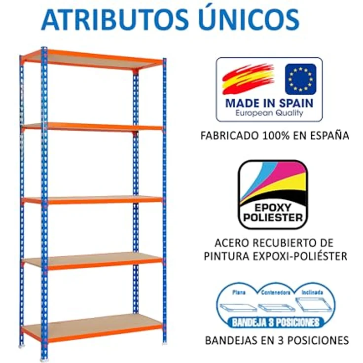 Simonrack Maderclick Mini Metallregal, 180 x 80 x 40 cm, 5 Böden, Traglast 150 kg/Boden, blau/orange, steckbar – Bild 6
