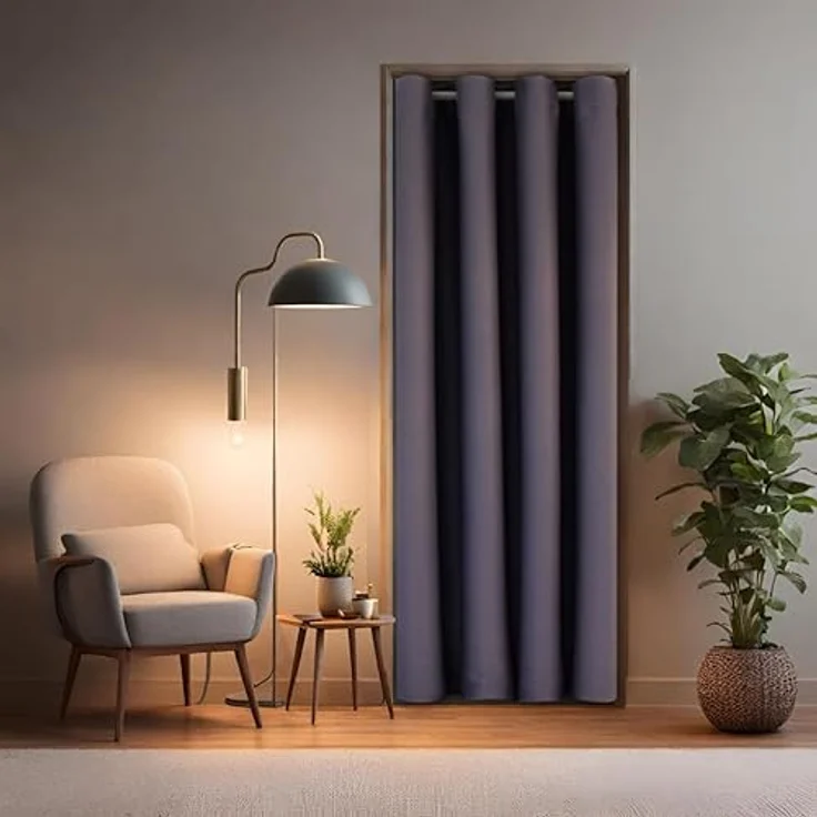 tinycurtains, Türvorhang mit Teleskopstange, einfache Montage in nur 1 Minute ohne Bohren (Türvorhang grau + Stange Silber, Vorhang 200 x 150 cm (HxB); Stange 70-120 cm) – Bild 1