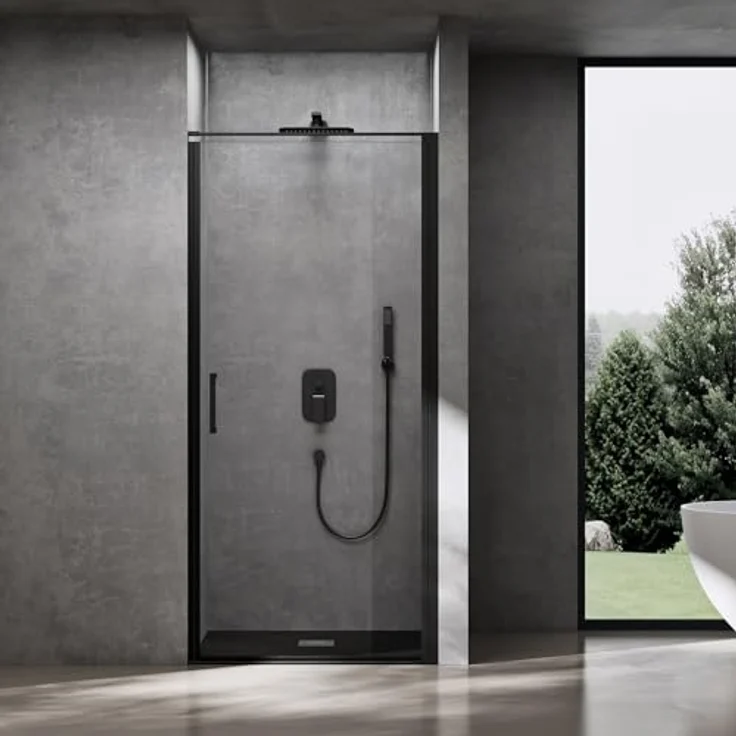 doporro Nischentür Duschtür 100x195cm, Duschkabine aus 8mm ESG-Sicherheitsglas mit NANO-Beschichtung und Edelstahl-Türgriffen – Bild 1
