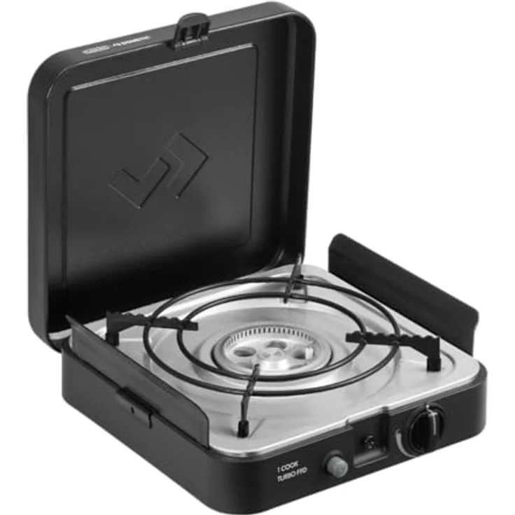 Cadac Dometic 1 Cook Turbo FFD, Campingkocher mit Turbobrener, Flammenausfall-Schutz, automatischer Zündung, Schwarz mit Silber – Bild 1