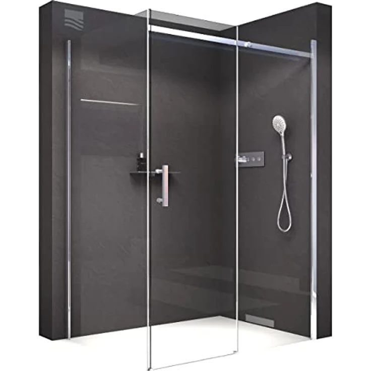 NEXTREND Eckdusche DX806A FLEX, Schiebetür aus Nano ESG-Sicherheitsglas, flexible Montage, Breite 120 cm, Seitenwand 80 cm, Chromprofil – Bild 1