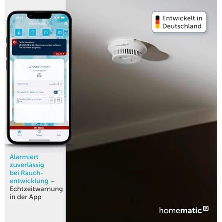 Homematic IP Smart Home Starter Set Rauchwarnmelder 162162A0, alarmiert lokal mit Sirene und per Push-Benachrichtigung, integrierte LED-Notbeleuchtung, wartungsfreie Batterien mit 10 Jahren Lebensdauer – Bild 2