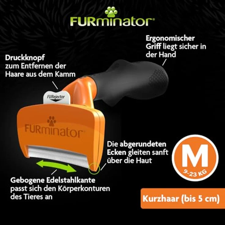 FURminator Fellbürste für kurzhaarige mittelgroße Hunde, deShedding-Pflege Werkzeug, mit FURejector-Druckknopf, grau – Bild 4