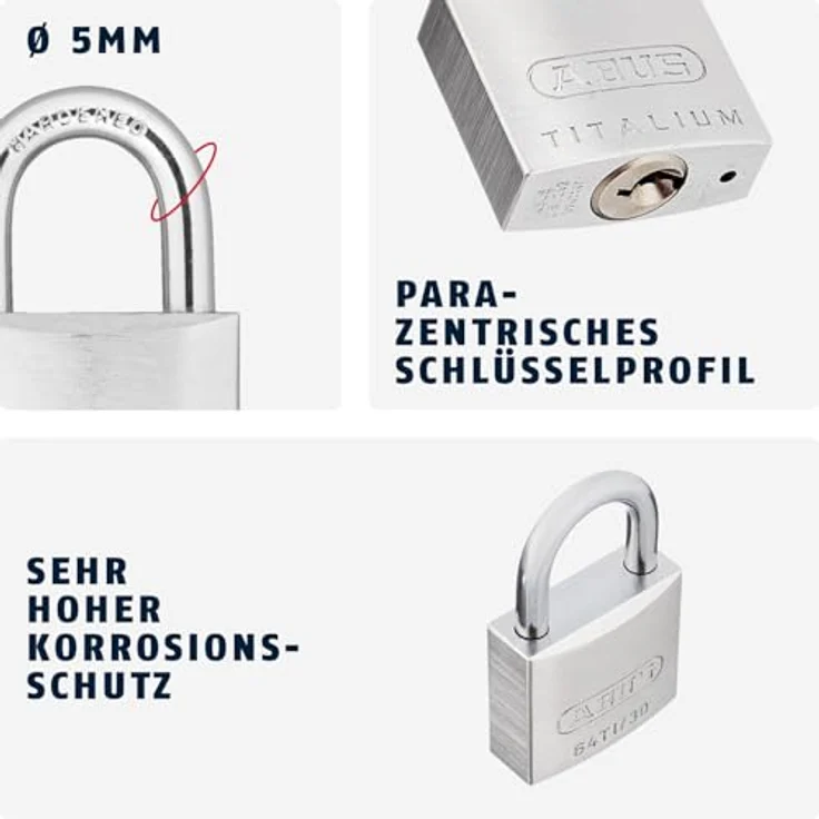 ABUS 64TI-30 30 mm Titalium Vorhängeschloss gleichschließend ka6312 – Bild 4