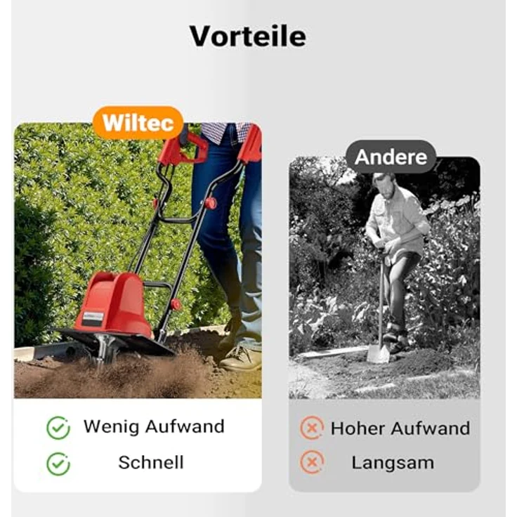 Wiltec - Elektro Gartenhacke mit 1500W Leistung, 200U-min Leerlaufgeschwindigkeit, 220mm Arbeitstiefe – Bild 6