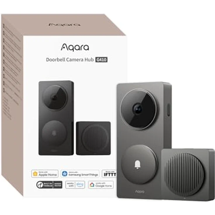 Aqara Smart Türklingel Kamera G410, 2K, HomeKit-Sicherheits-Video, 2-Wege Audio, integrierter Matter Hub, Grau – Bild 1