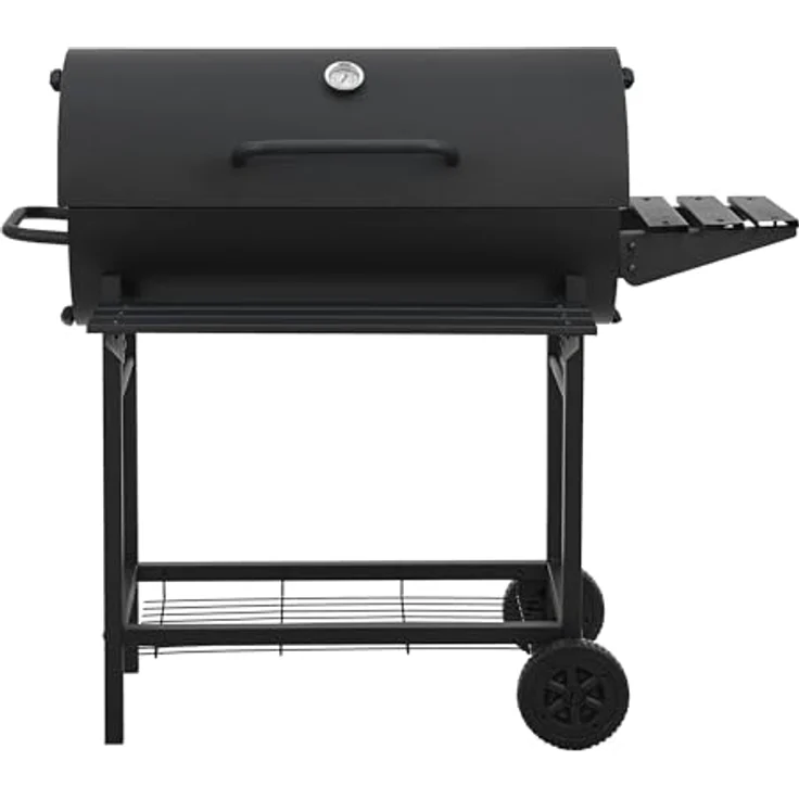casa.pro Grillwagen Armento Holzkohlegrill mit Deckel BBQ Grillrost aus emailliertem Edelstahl Gartengrill 2 Räder Deckelthermometer 95x108x61cm Schwarz – Bild 4