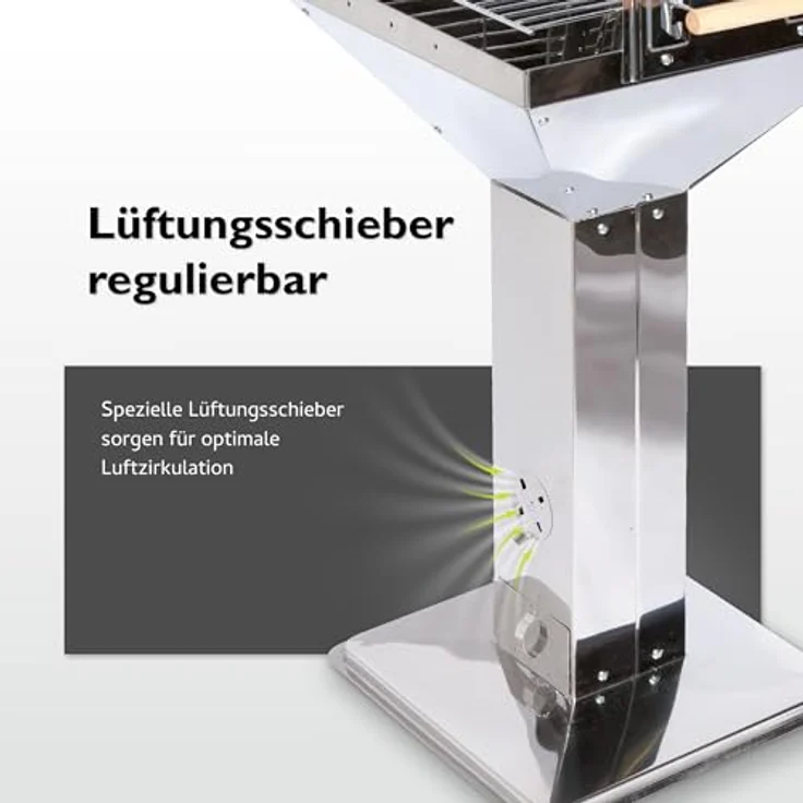 tepro Holzkohle-Trichtergrill Vista, Edelstahl, mit Belüftungssystem und komfortabler Arbeitshöhe von 86-90 cm, Maße 63 x 48 x 91 cm – Bild 5