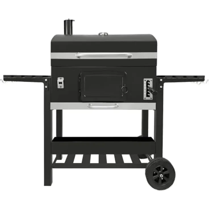 Monster Shop XXL-BBQ-Räucherofen Holzkohlegrill, tragbar, große Grillfläche, höhenverstellbare Holzkohlewanne, inkl. 2 Beutel Räucherholz