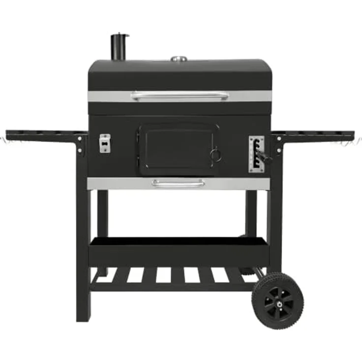 Monster Shop XXL-BBQ-Räucherofen Holzkohlegrill, tragbar, große Grillfläche, höhenverstellbare Holzkohlewanne, inkl. 2 Beutel Räucherholz – Bild 1