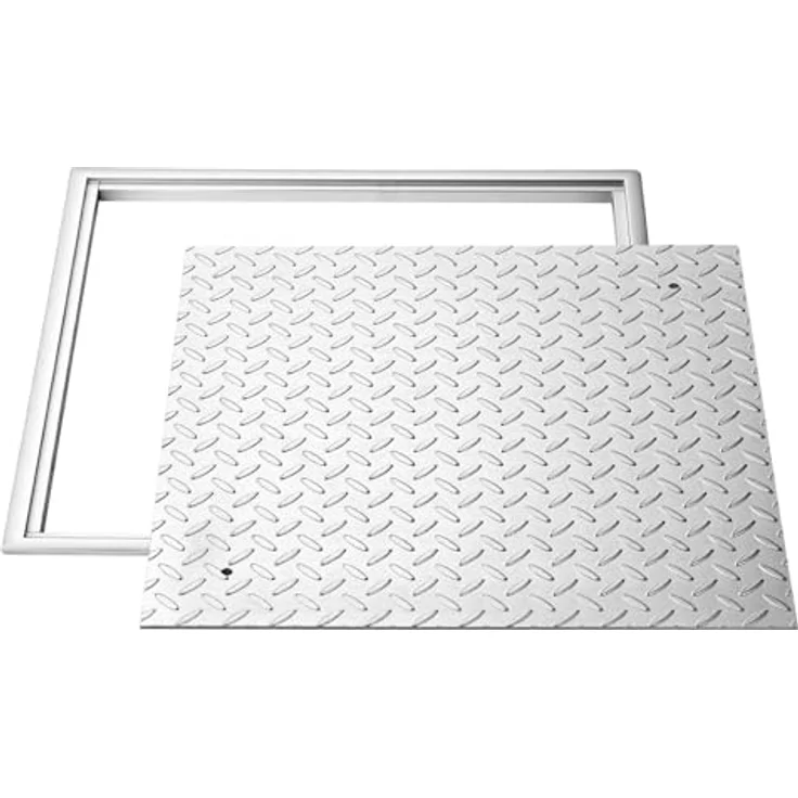 VEVOR Schachtabdeckung mit Rahmen 50 x 50 cm, Hochbelastbarer rutschfester Gullydeckel aus Kohlenstoffstahl für Gehwege und Gärten – Bild 1