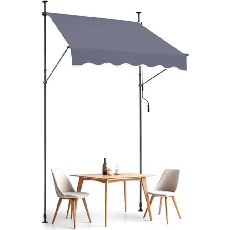 VEVOR Klemmmarkise 150 x 120 cm, Balkonmarkise mit Handkurbel, Sonnenmarkise, Höhenverstellbar von 218 bis 309 cm, Grau – Bild 1