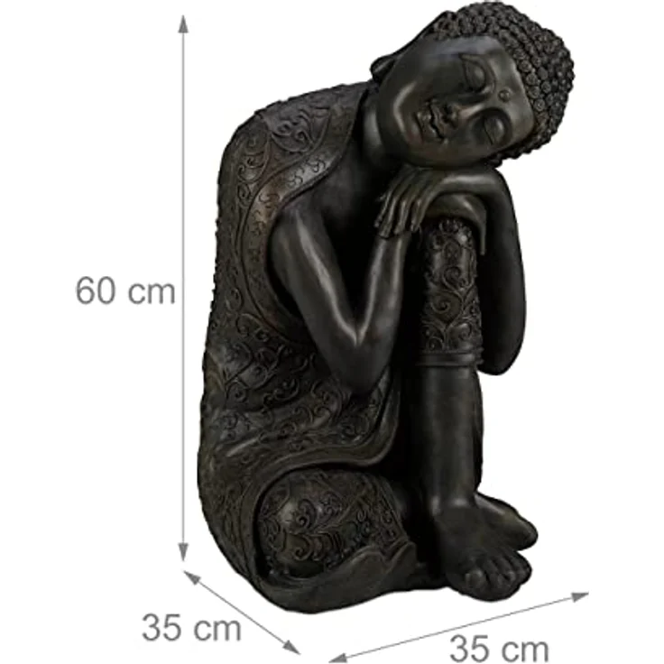 Relaxdays Buddha Figur geneigter Kopf, XL 60cm, Asia Gartenfigur, Dekofigur Wohnzimmer, Frost- & wetterfest, dunkelgrau – Bild 5