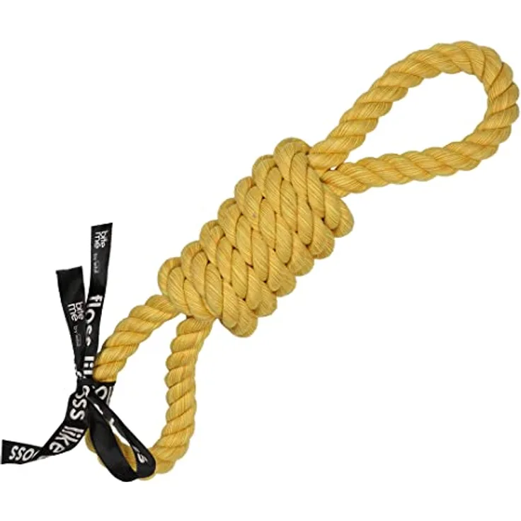 EBI, Tug Life-Seil, 2 Schlaufen, 32 cm, Gelb, mit Schnalle zum Apportieren und Ziehen, Baumwolle, fest gedreht, Mischung in Gelb, bis zum Herzen trägt zu gesunden Zähnen und Zahnfleisch bei