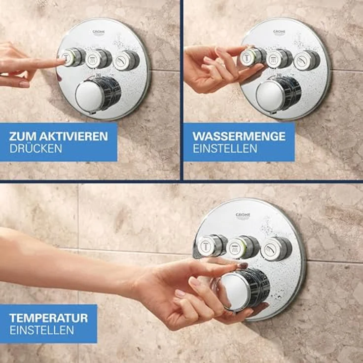 Grohe Precision Smartcontrol Duschsystem, Unterputz Thermostat mit 3 Absperrventilen und Vitalio Kopfbrause-Set, chrom – Bild 6