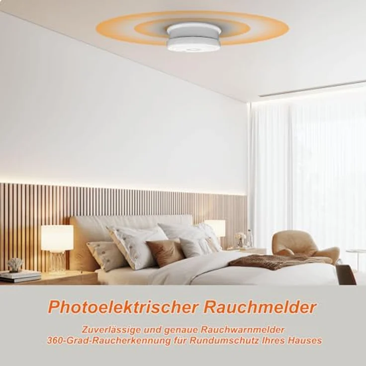 Ruan Rauchmelder mit Magnethalterung, Photoelektrischer Feuermelder mit 10 Jahren Lebensdauer und Austauschbarer Batterie, 10 Stück – Bild 4