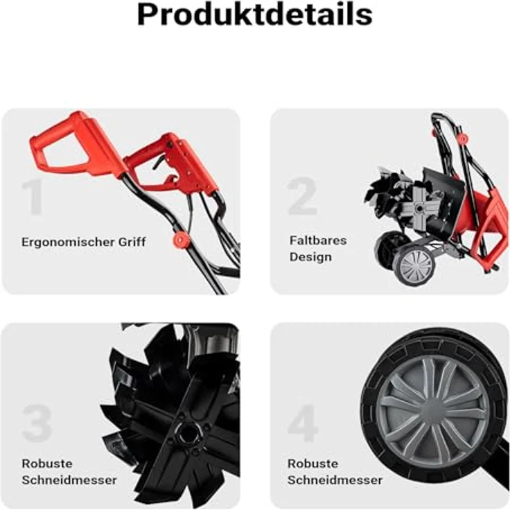 Wiltec - Elektro Gartenhacke mit 1500W Leistung, 200U-min Leerlaufgeschwindigkeit, 220mm Arbeitstiefe – Bild 8