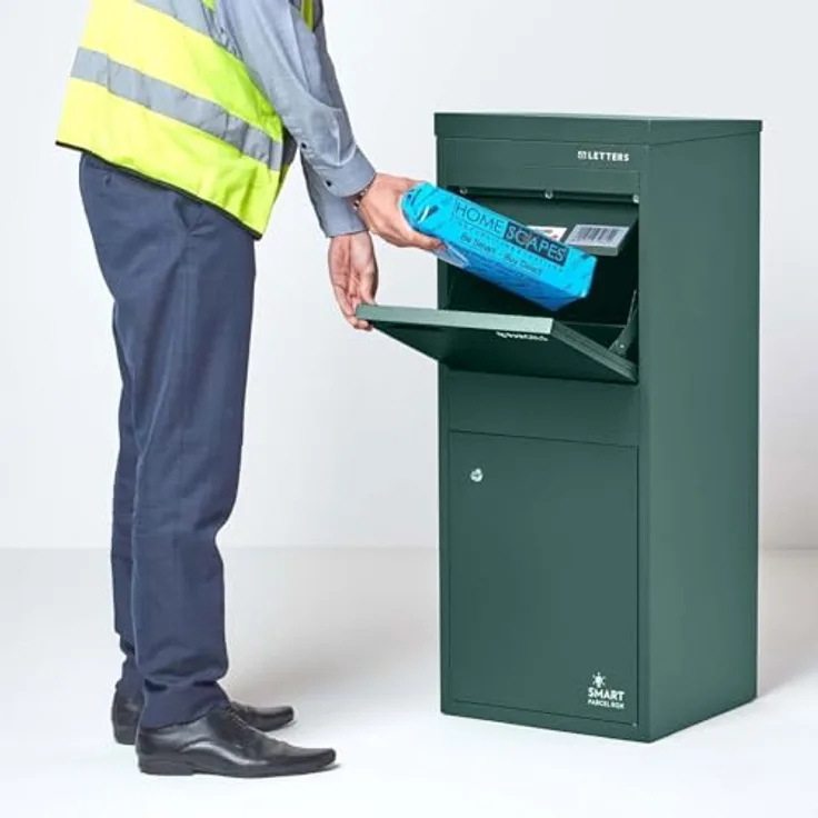 Smart Parcel Box L grün 42x39x103 cm, Paketbriefkasten mit Rückholsperre, sichere Paketbox für Zuhause und Unternehmen, Entnahme hinten & vorne