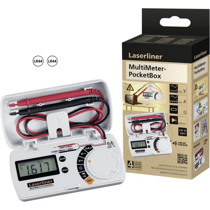 LASERLINER MultiMeter-PocketBox Hand-Multimeter, Spannungsprüfer mit recyceltem Kunststoffgehäuse