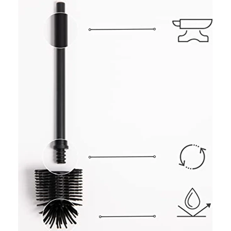 KAZAI. Silikon Toiletten-Bürste & Klobürsten-Halter in Holzoptik | Klobürste in Edelstahl mit Silikonkopf | Metall WC-Bürsten-Halter in Natur-Bambus | Stehende WC-Bürste für das Badezimmer | Schwarz – Bild 4