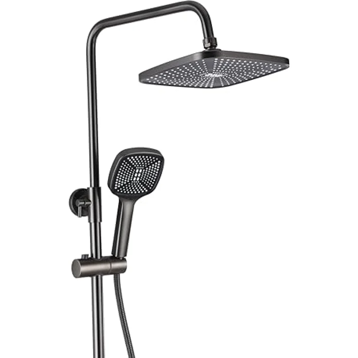 Rea Duschsystem STORM, Duschset mit Duscharmatur, Duschkopf und Kopfbrause, Messing, titan, Anti-Kalk, 3 Funktionen, Aufputzmontage – Bild 3