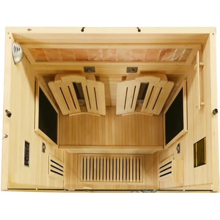 Dewello Infrarotkabine SALTCOATS 135 Wärmekabine, bis zu 2 Personen, BxTxH: 135 x 105 x 190 cm, mit Farblichttherapie, Ionisator, Natursalzstein, Multimedia (USB & Bluetooth) - Hemlock Holz, leichter Aufbau – Bild 4