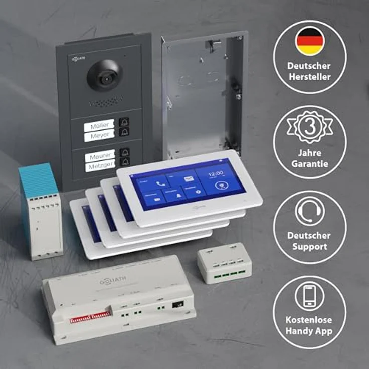 Goliath Intercom Video-Türsprechanlage Basic-Line, 7-Zoll HD Monitor in Weiß/Schwarz, 2-Draht Technologie für 4-Familienhaus, mit Kamera und WLAN-Funktion – Bild 6