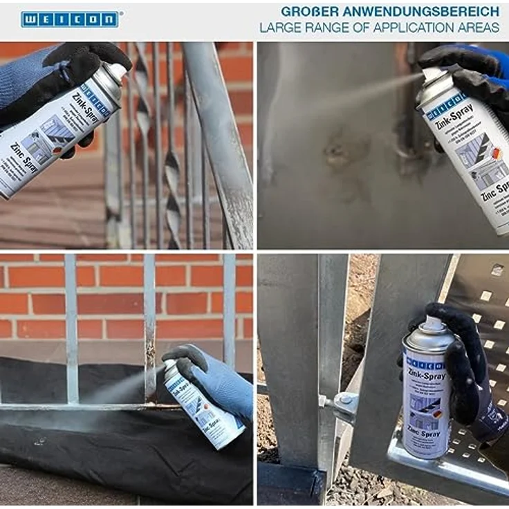 WEICON Zink-Spray 400 ml | Rostschutzfarbe für alle Metalloberflächen | Matt Grau / Anthrazit, leicht angewitterte Feuerverzinkung – Bild 2