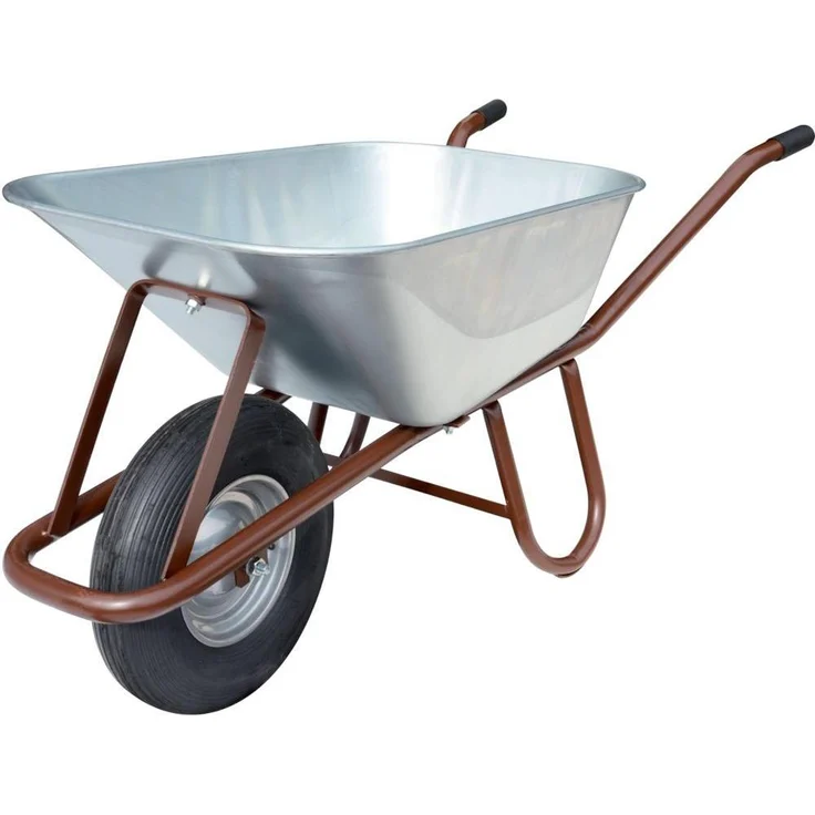 müba Betonkarre, Schubkarre mit Nylonlager, Luftbereifung 400x100 mm, 90 l, braun lackiertes Stahlrohr – Bild 1