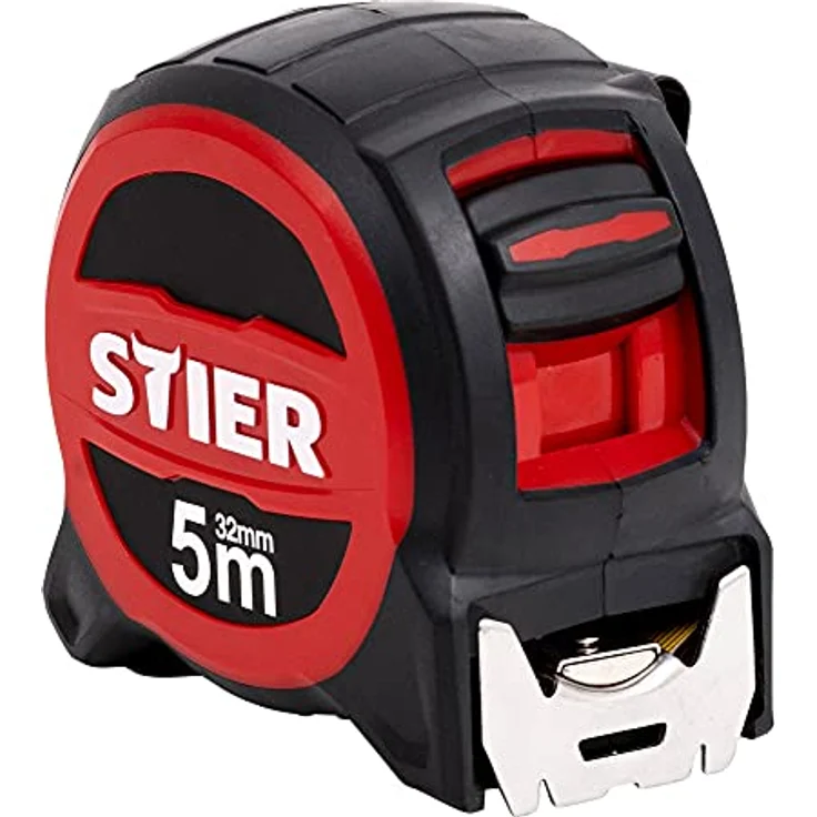 STIER Premium Taschenbandmaß, 5 m x 32 mm, mit Magnet und Edelstahlhaken, robust und präzise, mit Gürtelclip – Bild 1