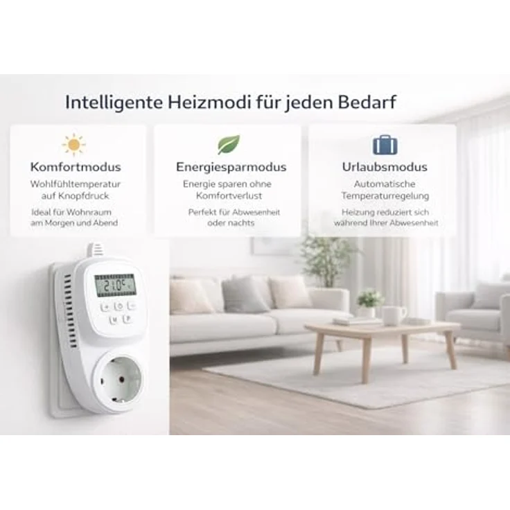 VIESTA TH12 Steckdosenthermostat, programmierbar für 7 Tage, 230V/16A/3600W, 5-35°C, mit LCD-Display, EEPROM-Speicher und Frostschutz, für elektrische Heizgeräte und Heizpaneele – Bild 3
