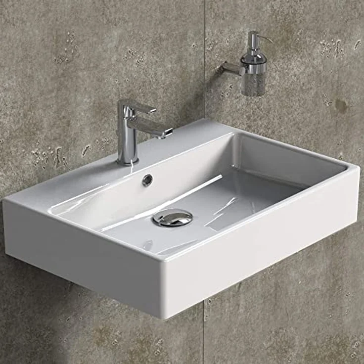 AQUA BAGNO Design Waschbecken aus hochwertiger Keramik, Hängewaschbecken im modernen Stil | 70 x 50 cm – Bild 3