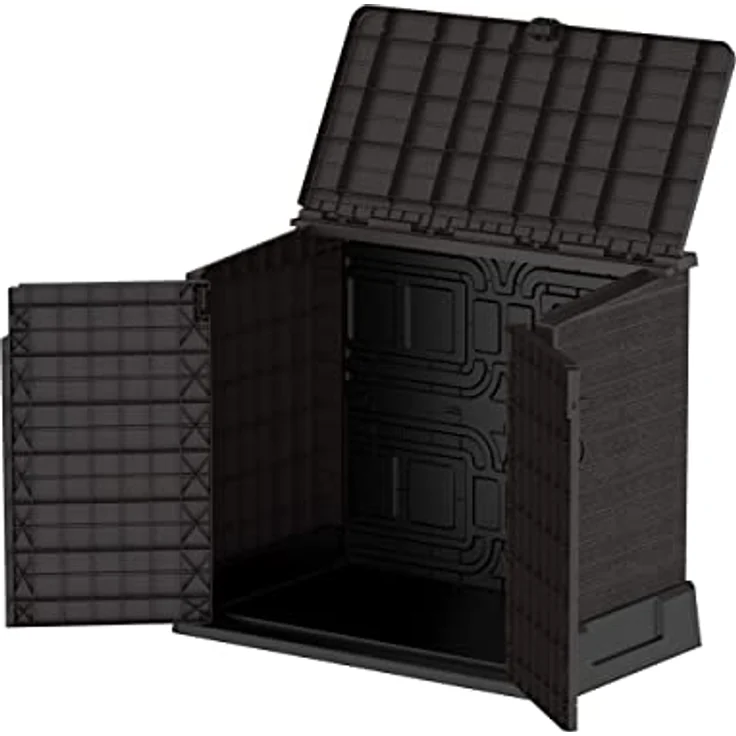 Duramax Cedargrain StoreAway 850L Kunststoff-Gartenhaus - Outdoor-Gartenhaus, Mülltonnenbox, Solide Konstruktion, ideal für Werkzeuge, BBQs und Mülltonnen 2x 120L, 130 x 74 x 110 cm, Dunkelbraun – Bild 4