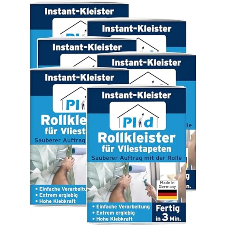 PLID® Rollkleister für Vliestapeten, klebt in 3 Minuten, hohe Ergiebigkeit 6x200g, einfache Anwendung, Made in Germany – Bild 1