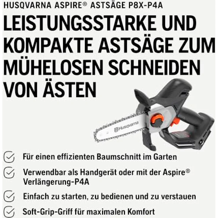 Husqvarna Aspire P8X-P4A 18V Akku-Astsäge, Bürstenloser Motor mit stufenloser Drehzahlregelung und integriertem Öltank – Bild 5