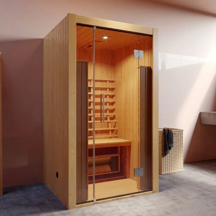 Weka Infrarotkabine Hamina 1, helle Glasfront, 5 Keramikstrahler, 1700 Watt, ergonomische Rückenlehne