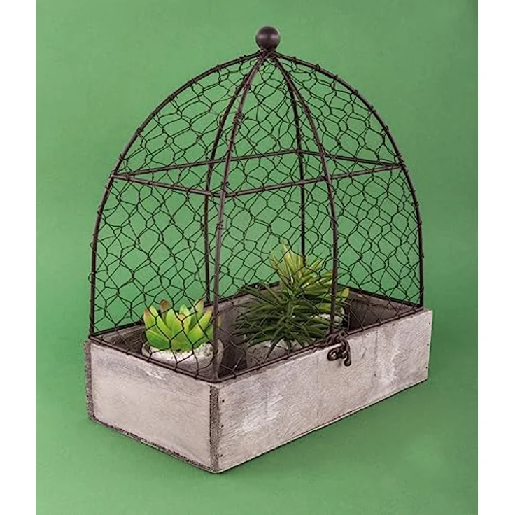 Rayher Vogelhaus Deko-Voliere Shabby, nostalgische Holz- und Metall-Dekoration, grau gewischt, 25 x 14 x 29 cm – Bild 2