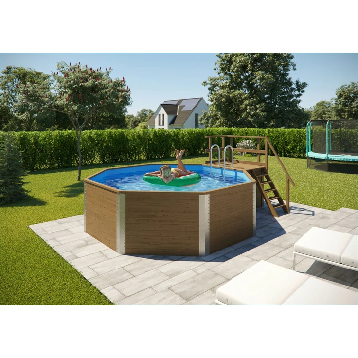 Weka Massivholzpool-Set Aruba Profi-Set, ? 397 x 116 cm, inkl. Sandfilteranlage, 11,4 m³ Wasserkapazität, kesseldruckimprägniert, Uni blau