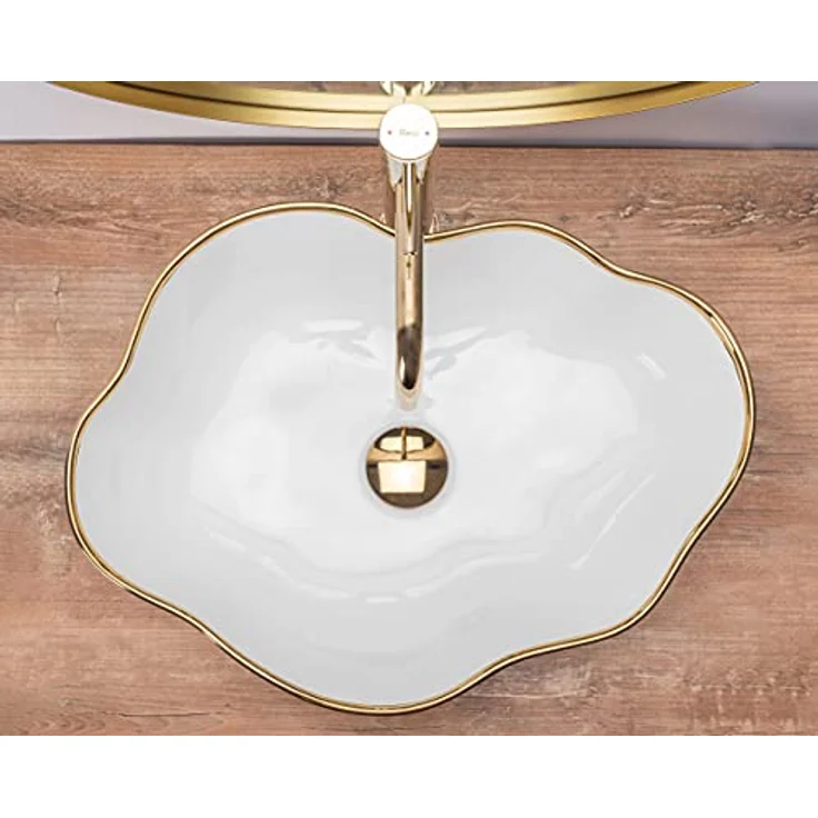 wohnwerk.idee Aufsatzwaschbecken Waschbecken Goldrand Gold Edge Schwarz Weiß Design – Bild 4
