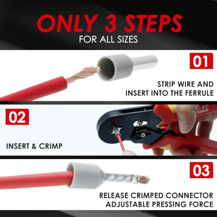 CCLIFE Crimpzangen Aderendhülsen Set, Crimper für isolierte und nicht isolierte Kabelschuhe 0,25-10 mm² (AWG 23-7) mit 1200 Aderendhülsen und Klemmenbox – Bild 3