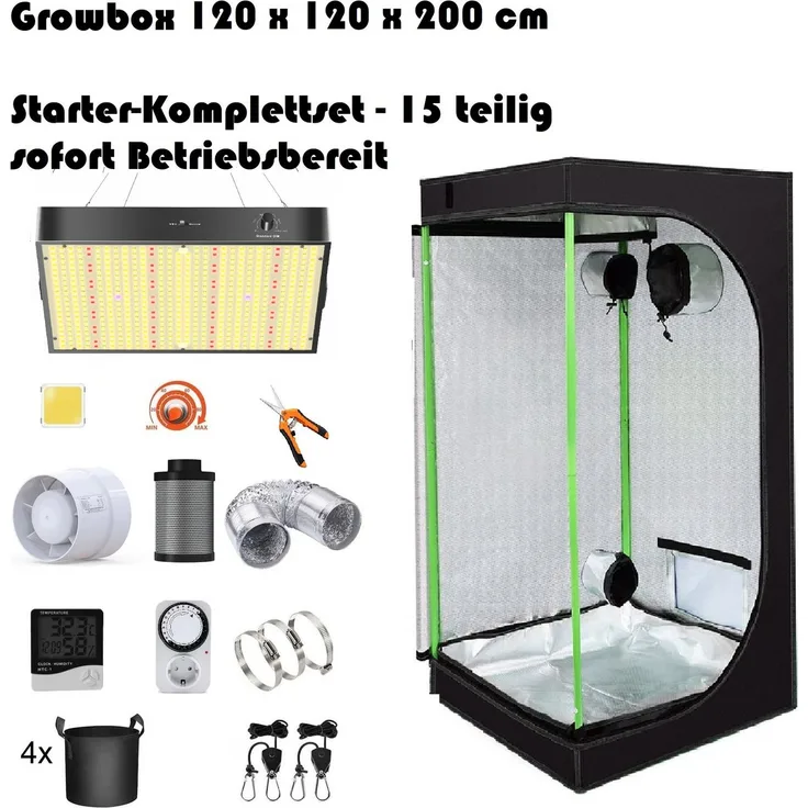 JUNG Gewächshaus Growbox Komplettset Anzuchtset mit Zuchtzelt LED Lampe, Anbau Pflanzen, BxTxH: 120 x 120 x 200,00 cm, BxLxH: 120,00 x 120,00 x 200 cm, Growbox, Gewächshaus Komplett Set mit Abluft Cannabis Set Box Pflanze, Growzelt, Grow Box Zelt, Pflanze, Blau
