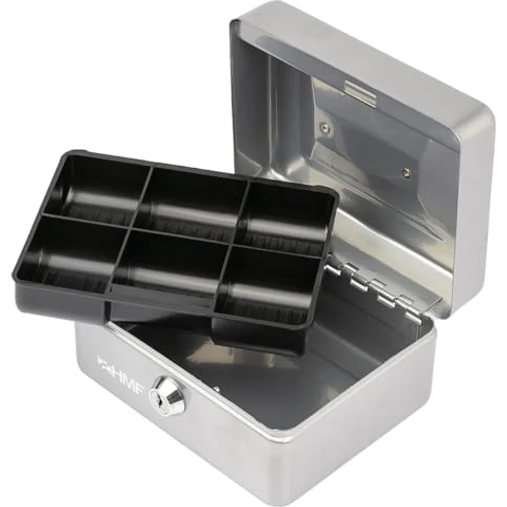 HMF Geldkassette abschließbar, Kasse mit 6 Münzfächern, 15 x 12 x 8 cm, Silber, aus stabilem Stahlblech mit kratzfester Pulverbeschichtung – Bild 4